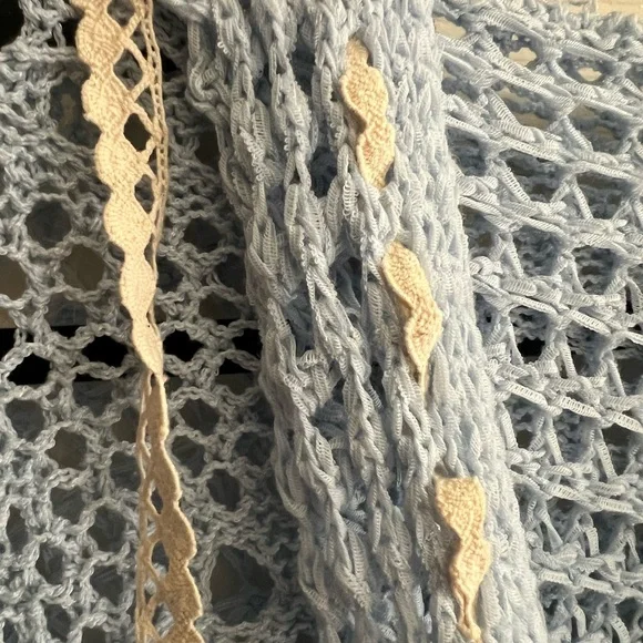 POL Blue V-Neck Crochet Front Pockets Hoodie Oversized Small - Picture 3 of 6